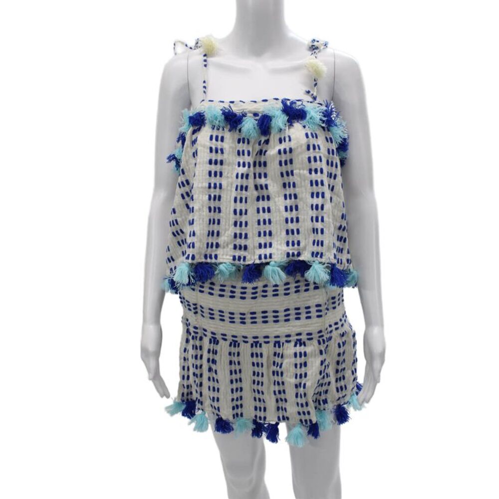 Tessora Women White Geometric Sleeveless Peasant Mini Set Size L